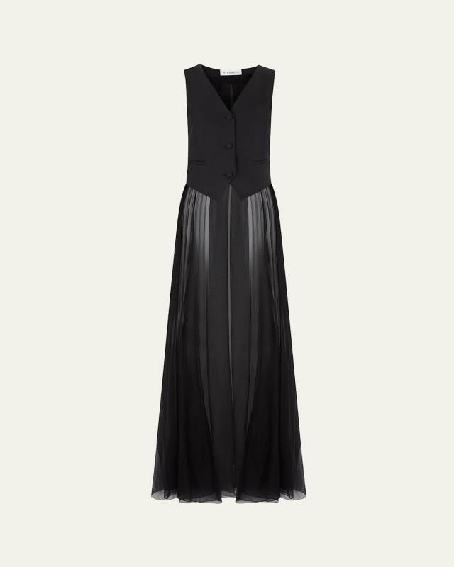 Long Chiffon Train Bow Wool Vest